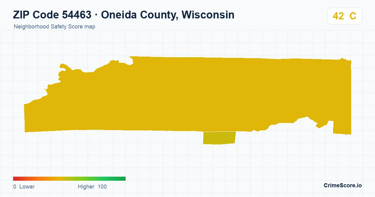 ZIP Code 54463 in Oneida County, Wisconsin neighborhood Safety Score map