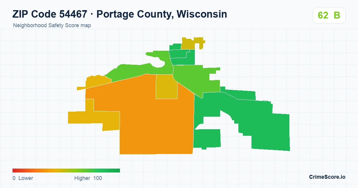ZIP Code 54467 in Portage County, Wisconsin neighborhood Safety Score map