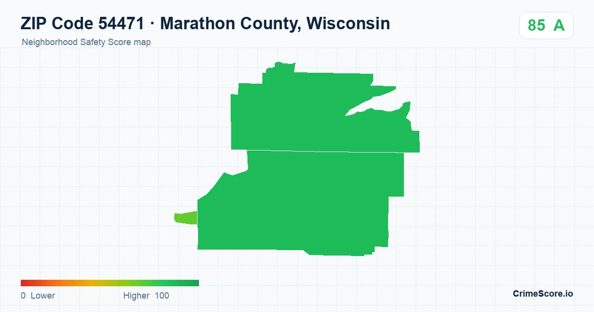 ZIP Code 54471 in Marathon County, Wisconsin neighborhood Safety Score map