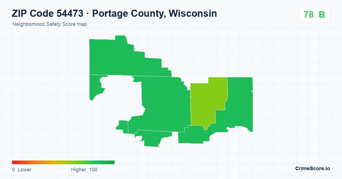 ZIP Code 54473 in Portage County, Wisconsin neighborhood Safety Score map
