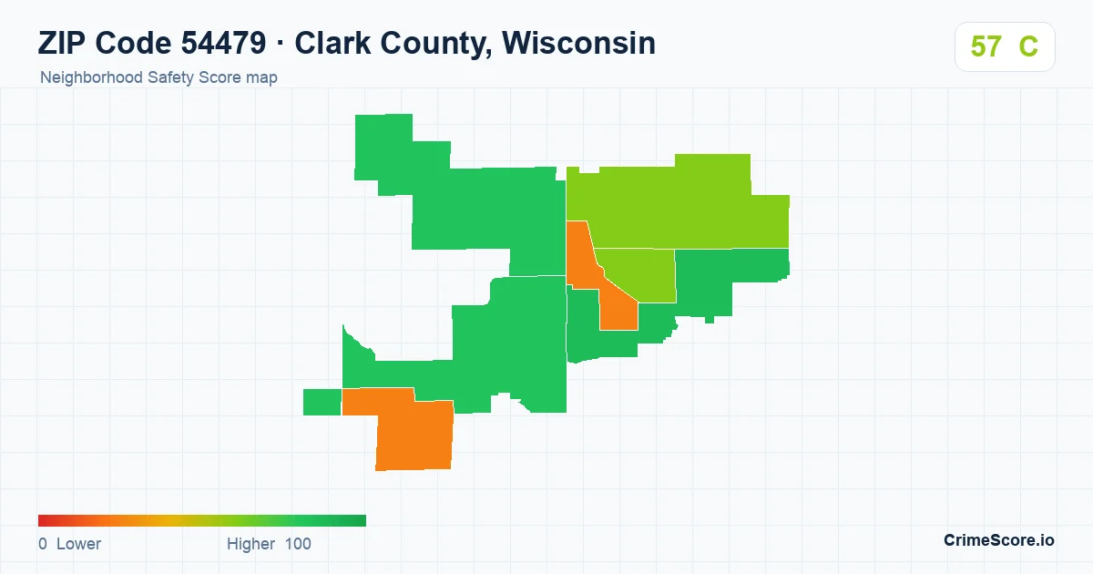 ZIP Code 54479 in Clark County, Wisconsin neighborhood Safety Score map