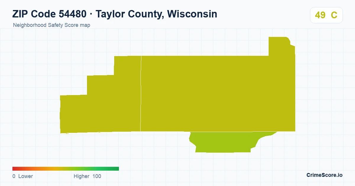 ZIP Code 54480 in Taylor County, Wisconsin neighborhood Safety Score map