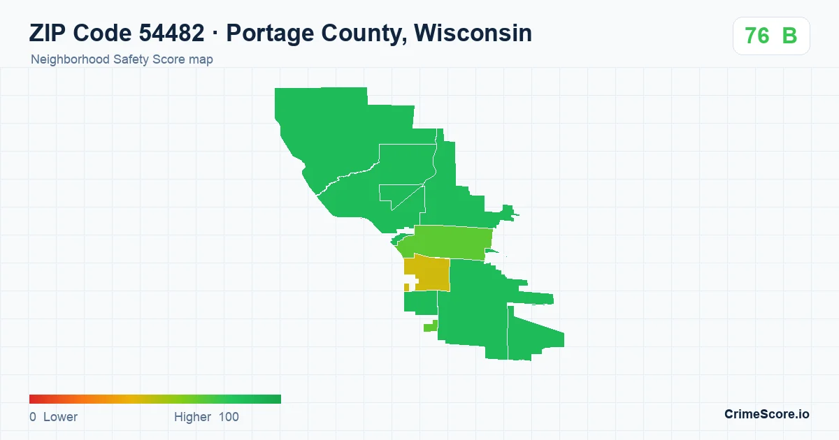 ZIP Code 54482 in Portage County, Wisconsin neighborhood Safety Score map