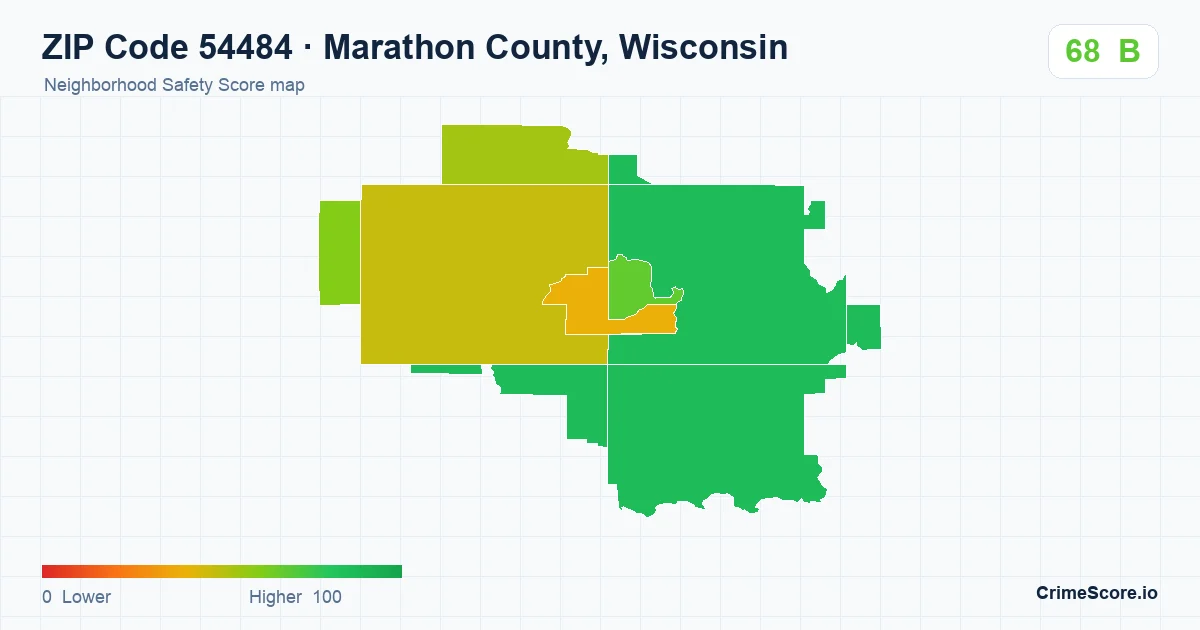 ZIP Code 54484 in Marathon County, Wisconsin neighborhood Safety Score map