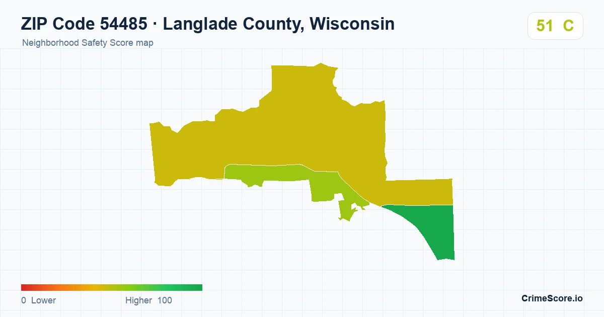 ZIP Code 54485 in Langlade County, Wisconsin neighborhood Safety Score map