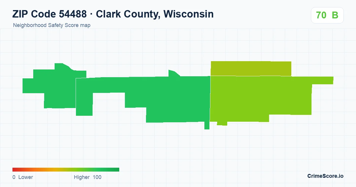 ZIP Code 54488 in Clark County, Wisconsin neighborhood Safety Score map