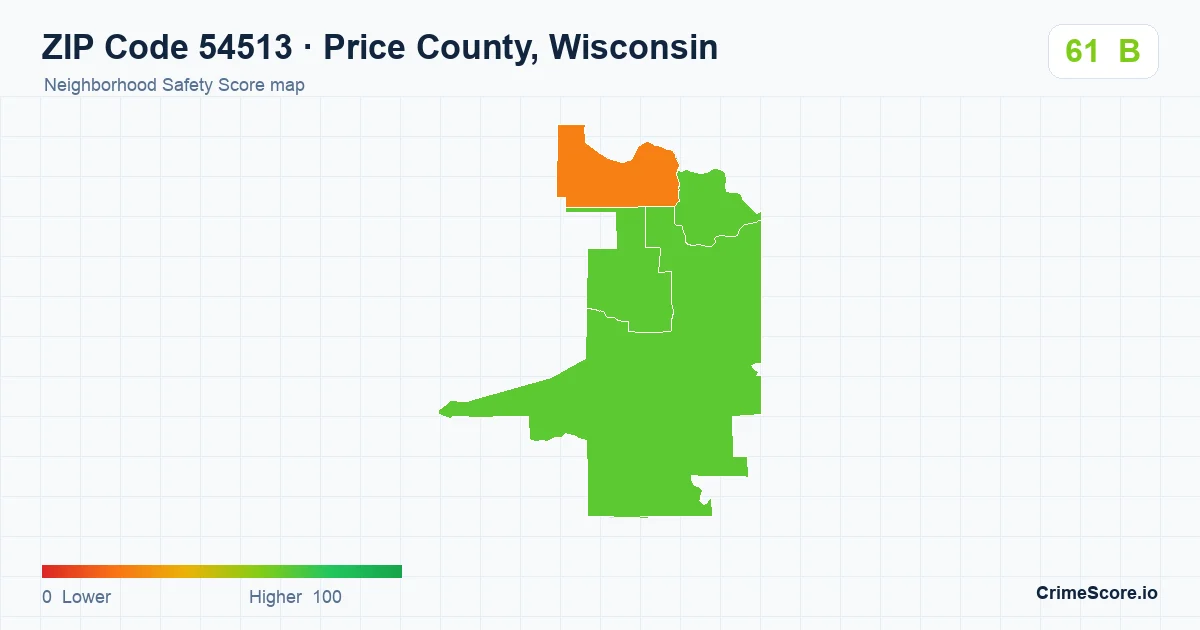 ZIP Code 54513 in Price County, Wisconsin neighborhood Safety Score map