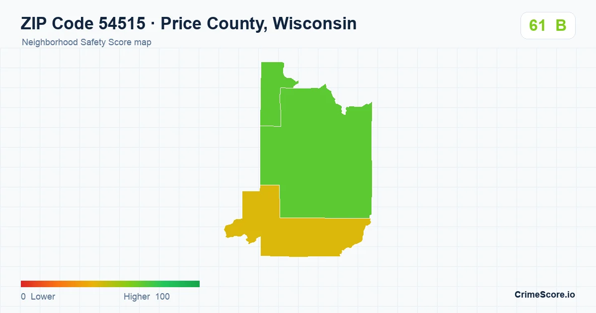 ZIP Code 54515 in Price County, Wisconsin neighborhood Safety Score map