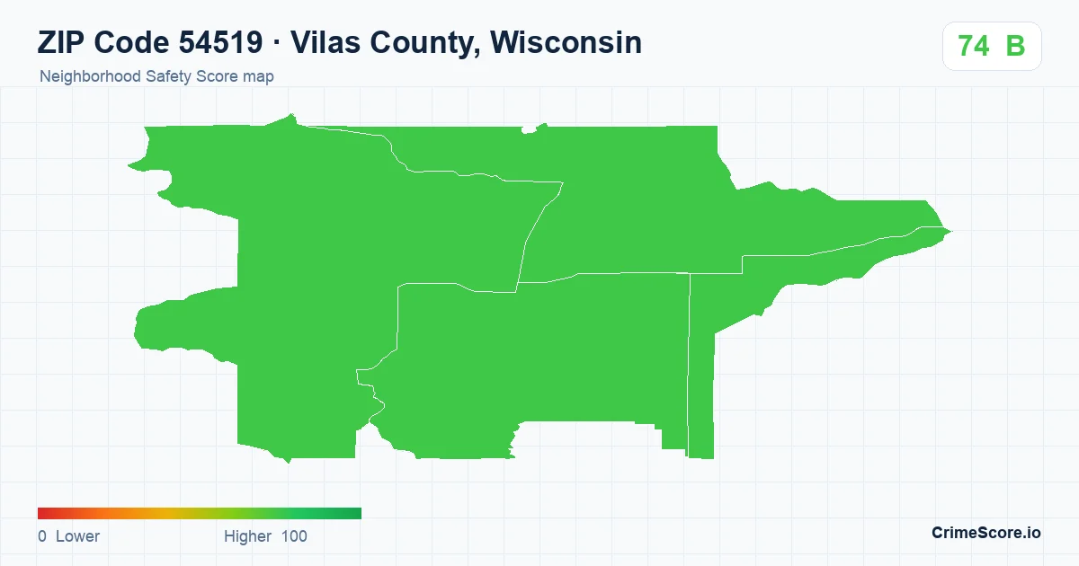 ZIP Code 54519 in Vilas County, Wisconsin neighborhood Safety Score map