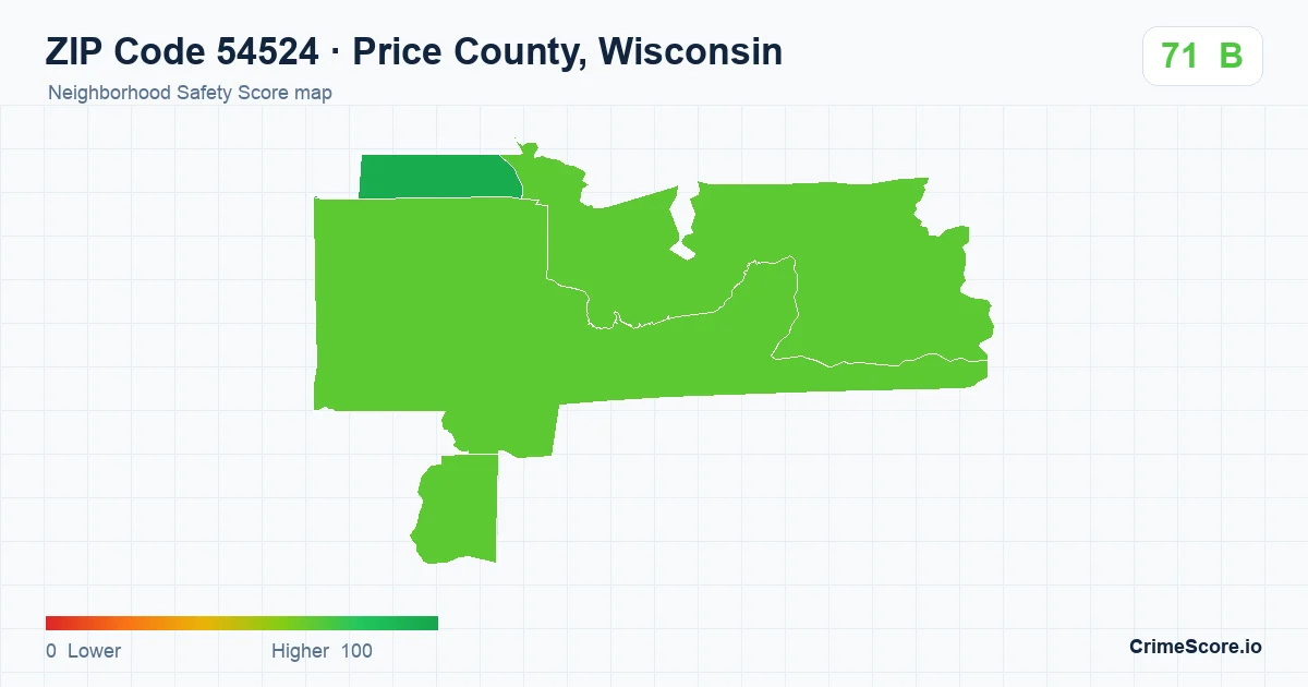 ZIP Code 54524 in Price County, Wisconsin neighborhood Safety Score map