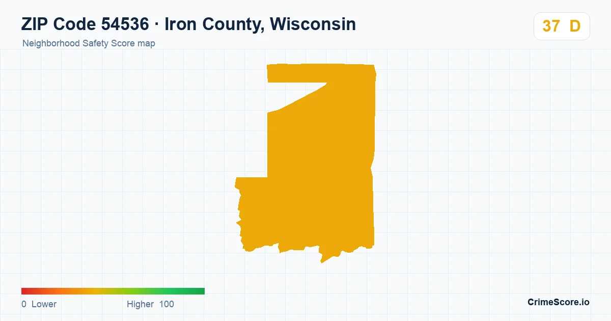 ZIP Code 54536 in Iron County, Wisconsin neighborhood Safety Score map