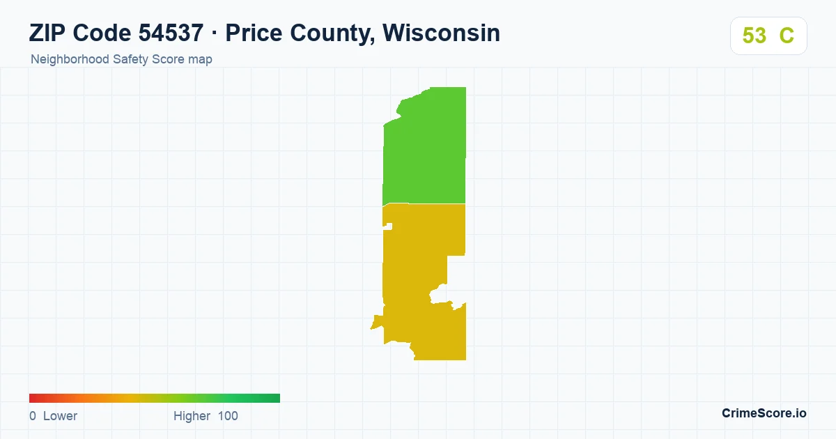 ZIP Code 54537 in Price County, Wisconsin neighborhood Safety Score map