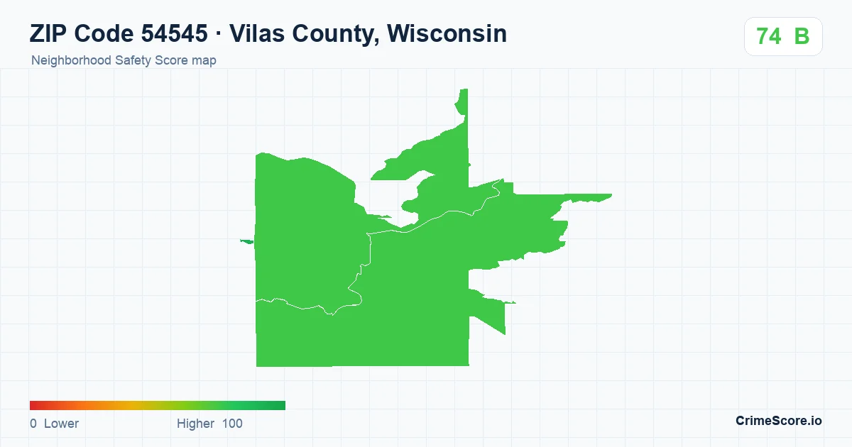 ZIP Code 54545 in Vilas County, Wisconsin neighborhood Safety Score map