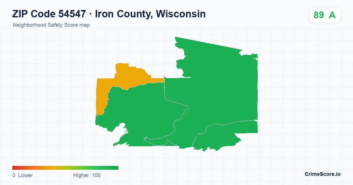 ZIP Code 54547 in Iron County, Wisconsin neighborhood Safety Score map