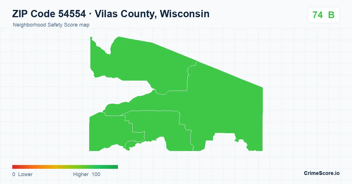 ZIP Code 54554 in Vilas County, Wisconsin neighborhood Safety Score map