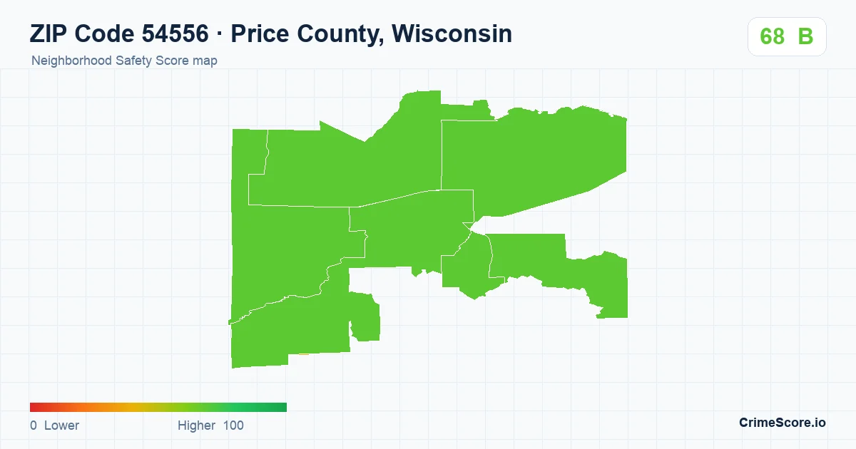 ZIP Code 54556 in Price County, Wisconsin neighborhood Safety Score map