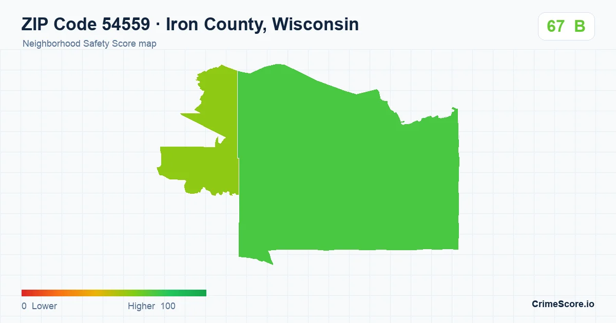 ZIP Code 54559 in Iron County, Wisconsin neighborhood Safety Score map