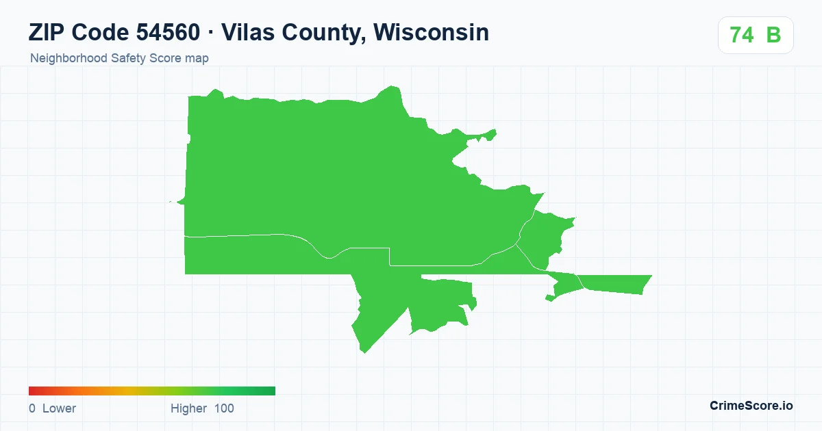 ZIP Code 54560 in Vilas County, Wisconsin neighborhood Safety Score map