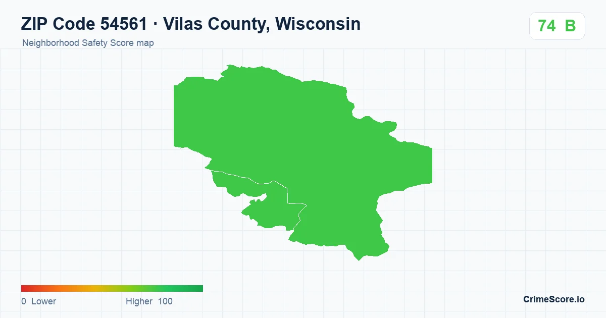 ZIP Code 54561 in Vilas County, Wisconsin neighborhood Safety Score map