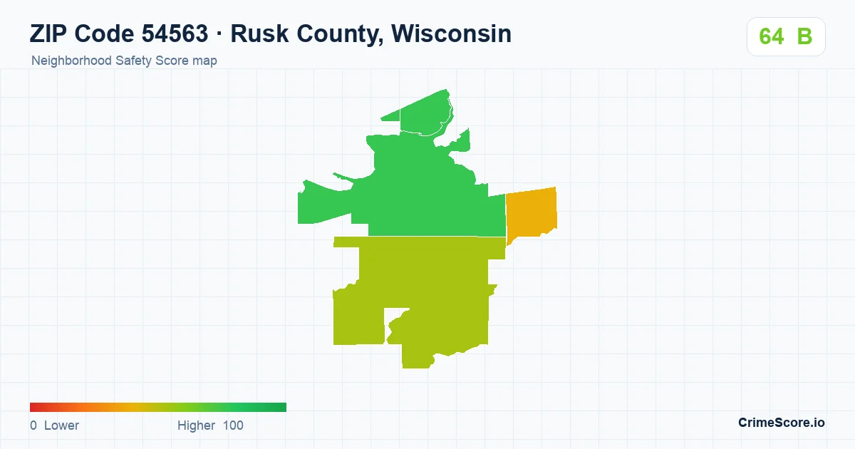 ZIP Code 54563 in Rusk County, Wisconsin neighborhood Safety Score map