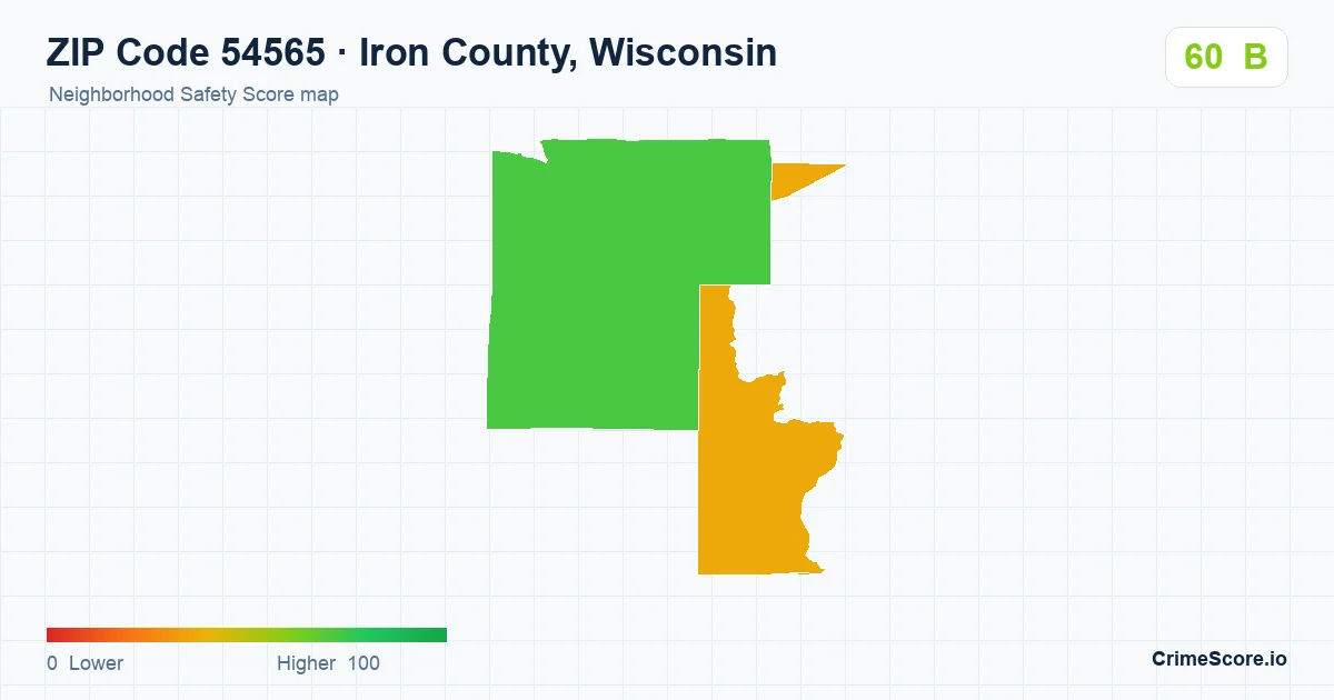 ZIP Code 54565 in Iron County, Wisconsin neighborhood Safety Score map