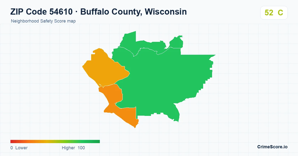 ZIP Code 54610 in Buffalo County, Wisconsin neighborhood Safety Score map