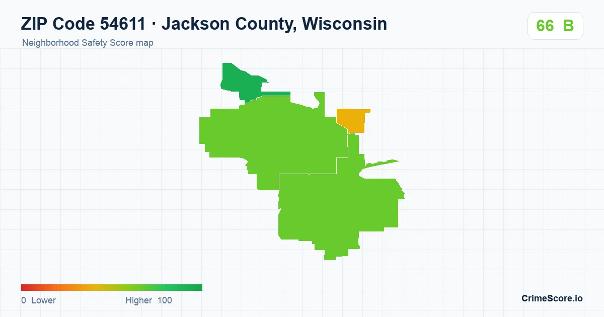 ZIP Code 54611 in Jackson County, Wisconsin neighborhood Safety Score map