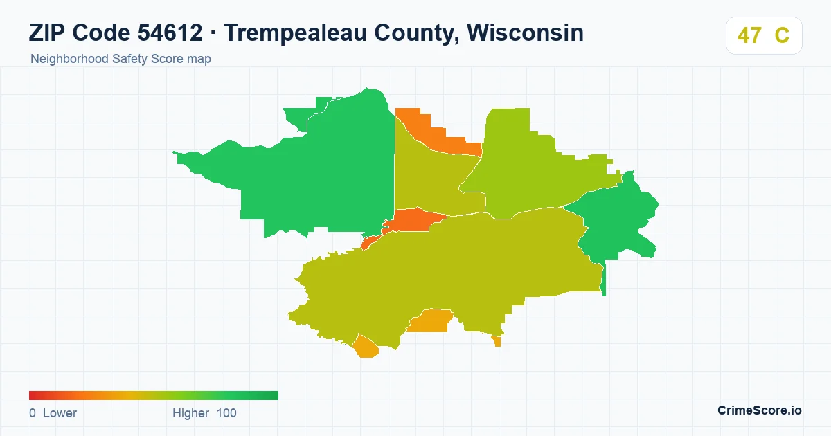 ZIP Code 54612 in Trempealeau County, Wisconsin neighborhood Safety Score map