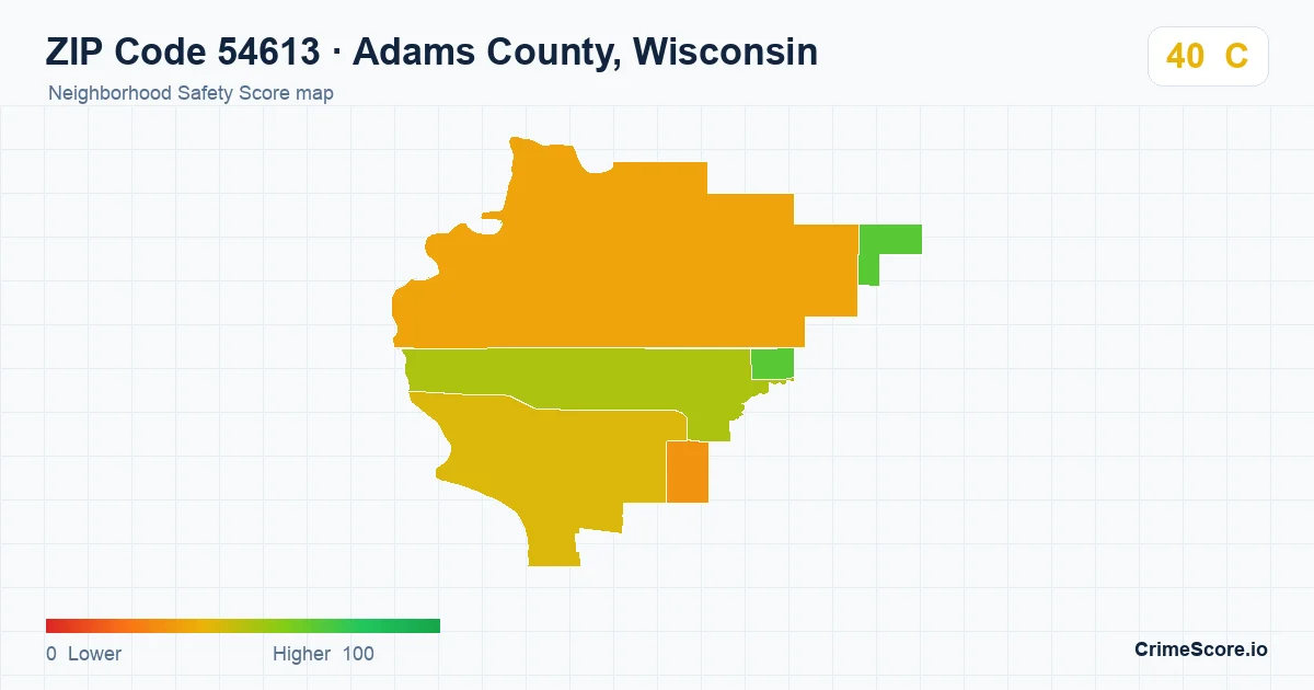 ZIP Code 54613 in Adams County, Wisconsin neighborhood Safety Score map