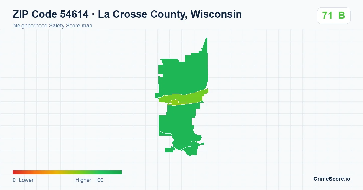 ZIP Code 54614 in La Crosse County, Wisconsin neighborhood Safety Score map