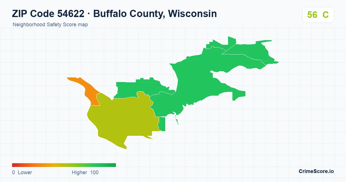 ZIP Code 54622 in Buffalo County, Wisconsin neighborhood Safety Score map