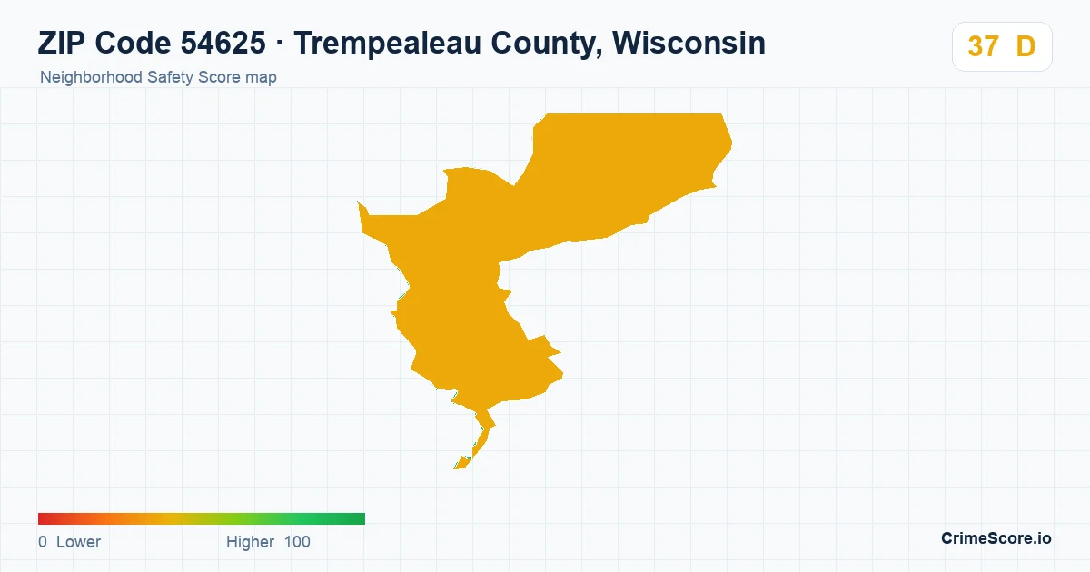 ZIP Code 54625 in Trempealeau County, Wisconsin neighborhood Safety Score map
