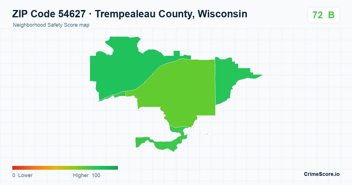 ZIP Code 54627 in Trempealeau County, Wisconsin neighborhood Safety Score map