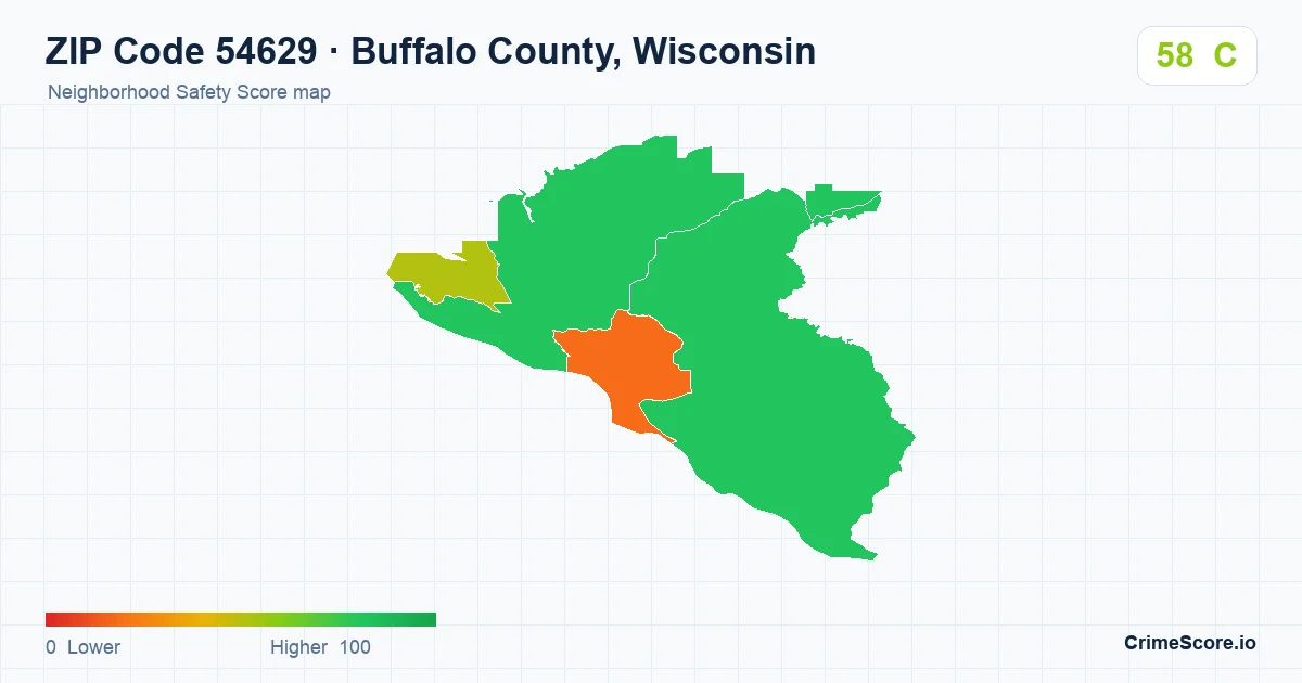 ZIP Code 54629 in Buffalo County, Wisconsin neighborhood Safety Score map