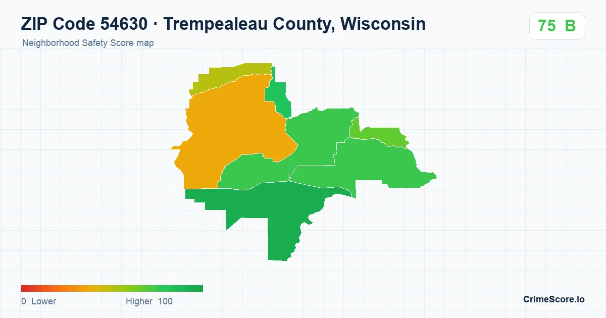 ZIP Code 54630 in Trempealeau County, Wisconsin neighborhood Safety Score map