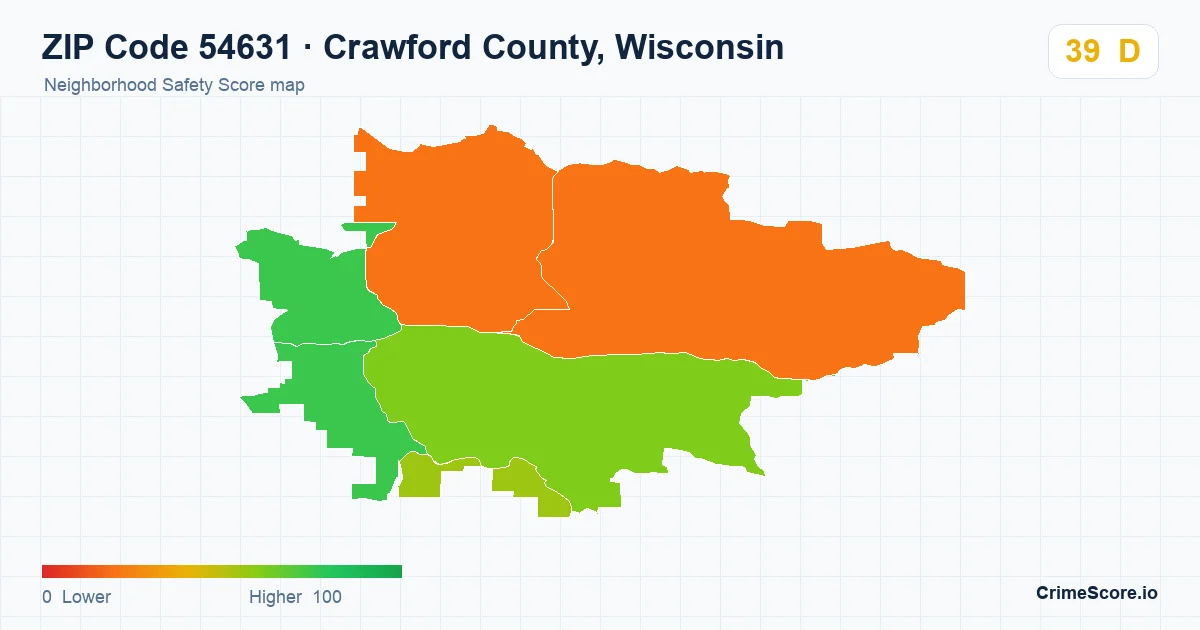 ZIP Code 54631 in Crawford County, Wisconsin neighborhood Safety Score map