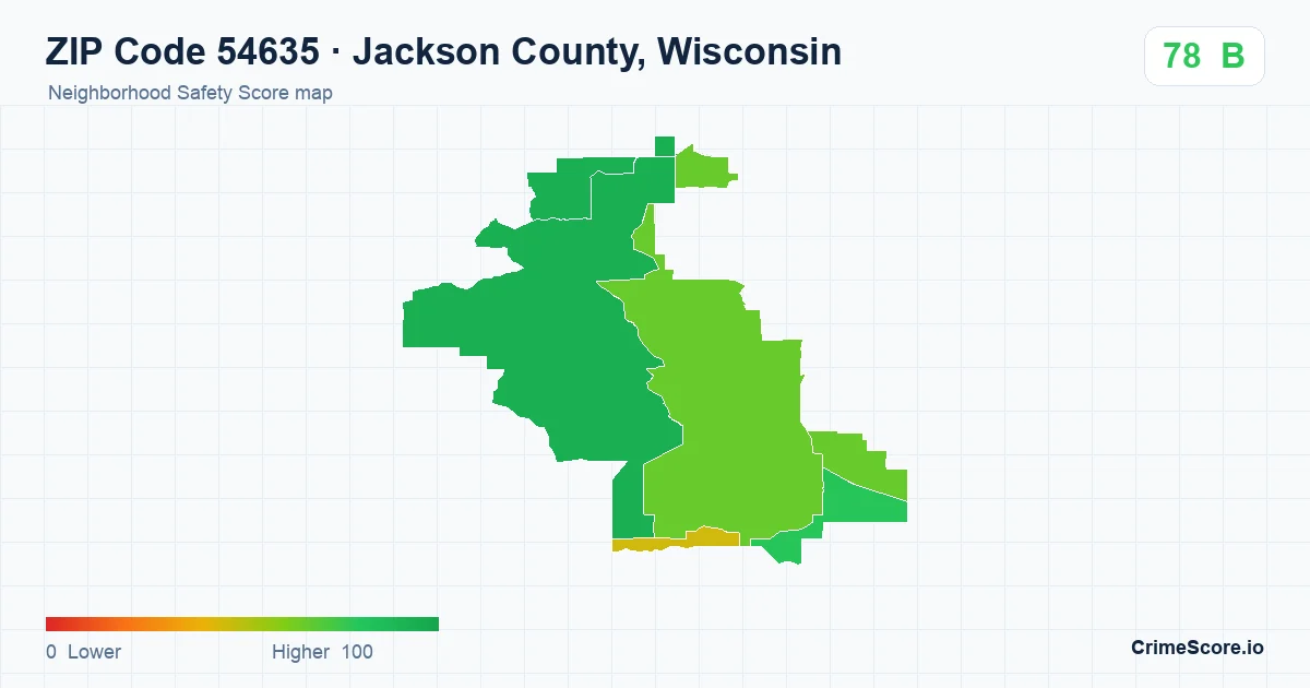 ZIP Code 54635 in Jackson County, Wisconsin neighborhood Safety Score map