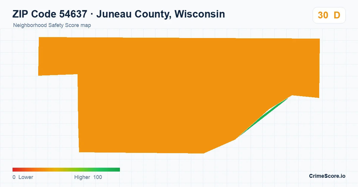 ZIP Code 54637 in Juneau County, Wisconsin neighborhood Safety Score map