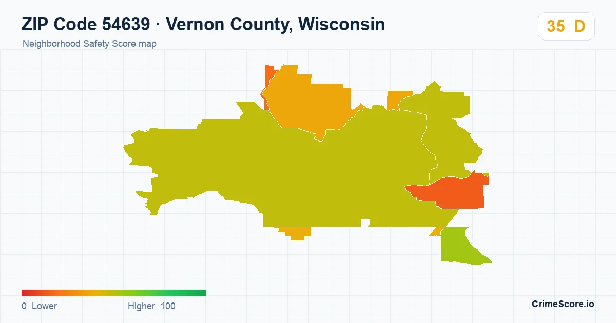 ZIP Code 54639 in Vernon County, Wisconsin neighborhood Safety Score map