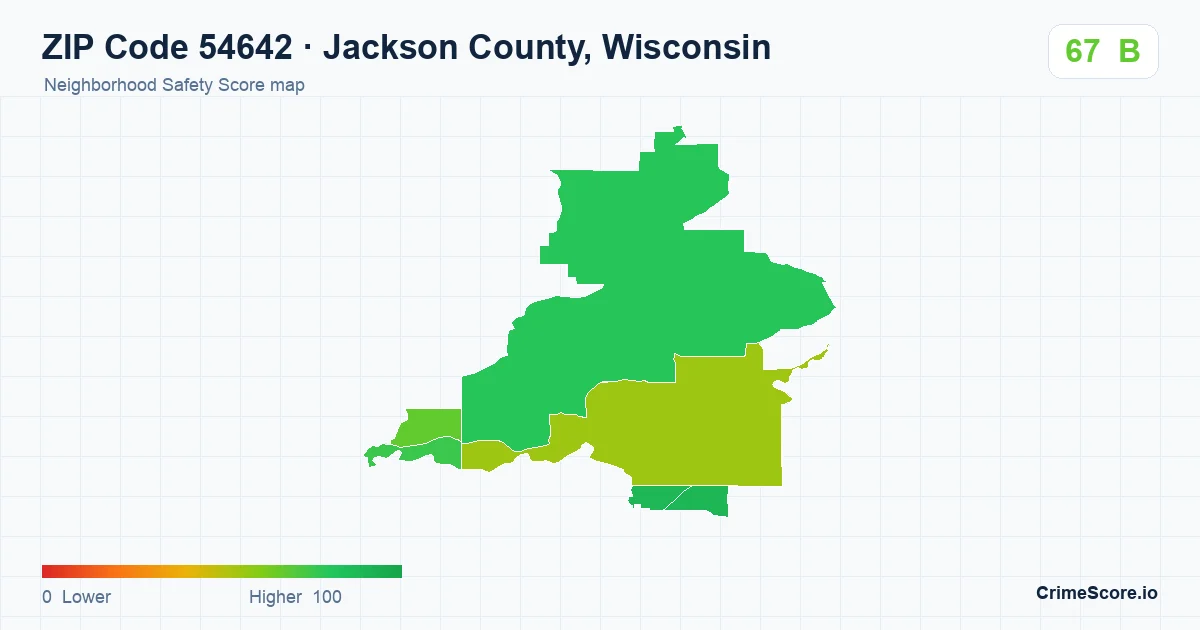 ZIP Code 54642 in Jackson County, Wisconsin neighborhood Safety Score map