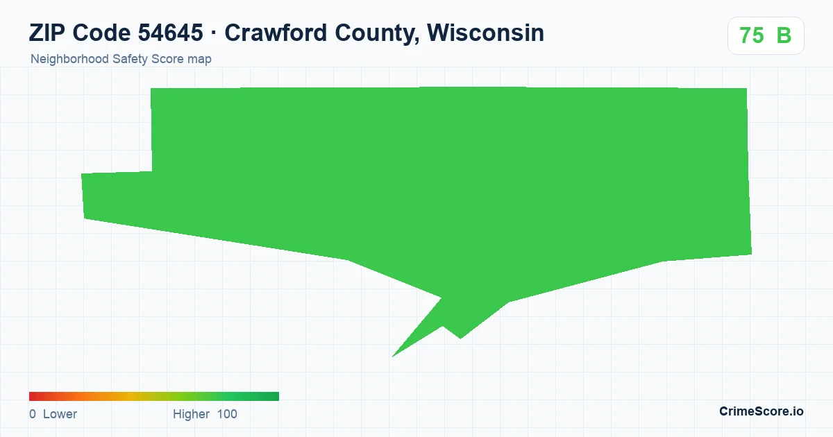 ZIP Code 54645 in Crawford County, Wisconsin neighborhood Safety Score map