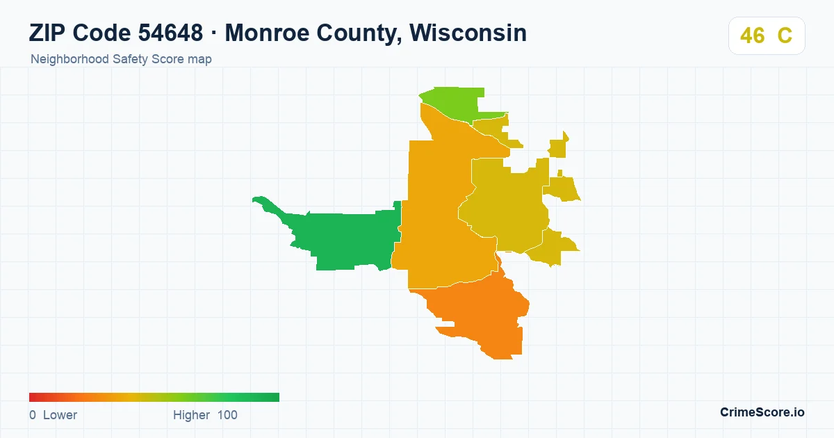 ZIP Code 54648 in Monroe County, Wisconsin neighborhood Safety Score map
