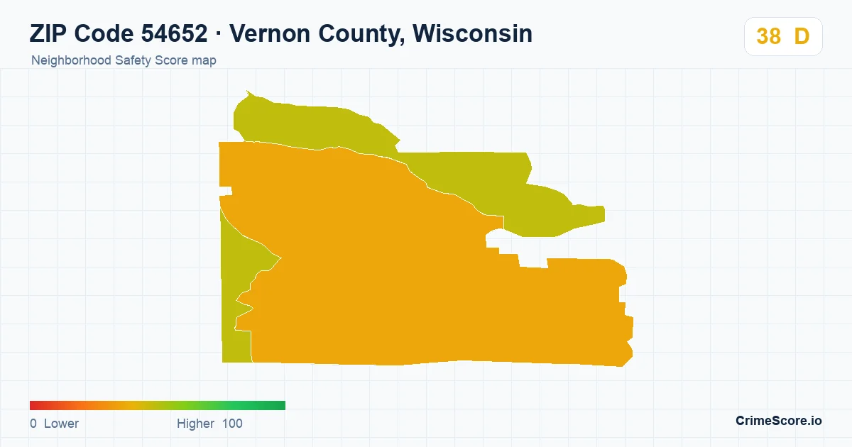 ZIP Code 54652 in Vernon County, Wisconsin neighborhood Safety Score map