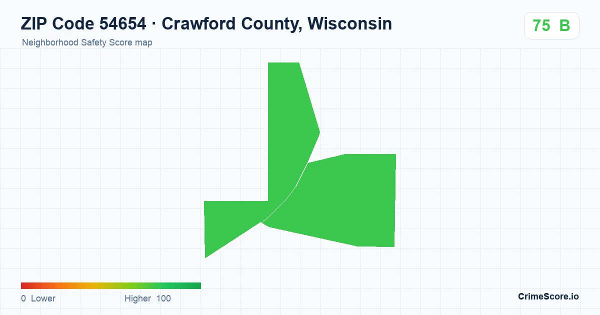 ZIP Code 54654 in Crawford County, Wisconsin neighborhood Safety Score map