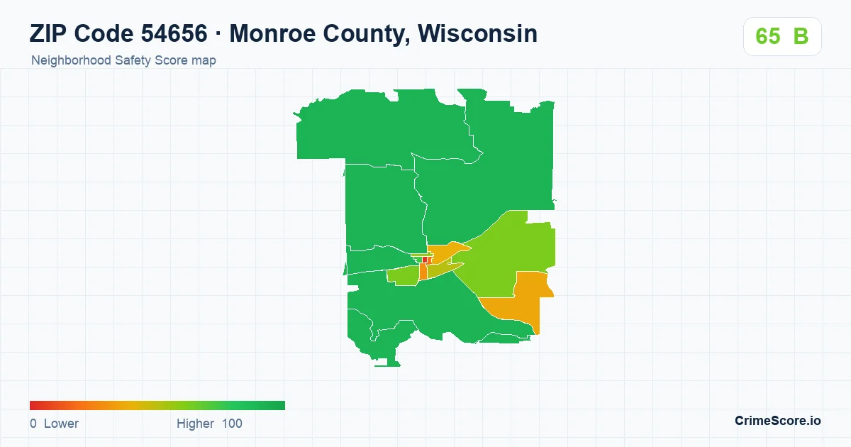 ZIP Code 54656 in Monroe County, Wisconsin neighborhood Safety Score map