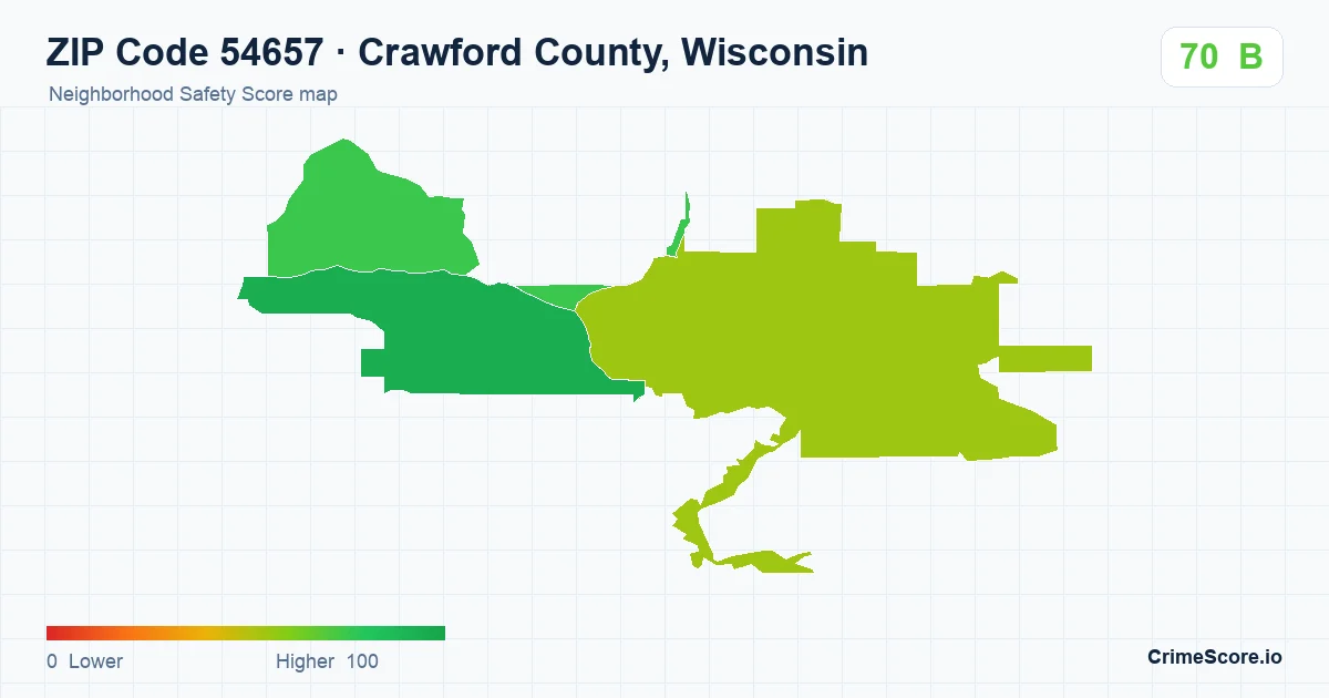 ZIP Code 54657 in Crawford County, Wisconsin neighborhood Safety Score map