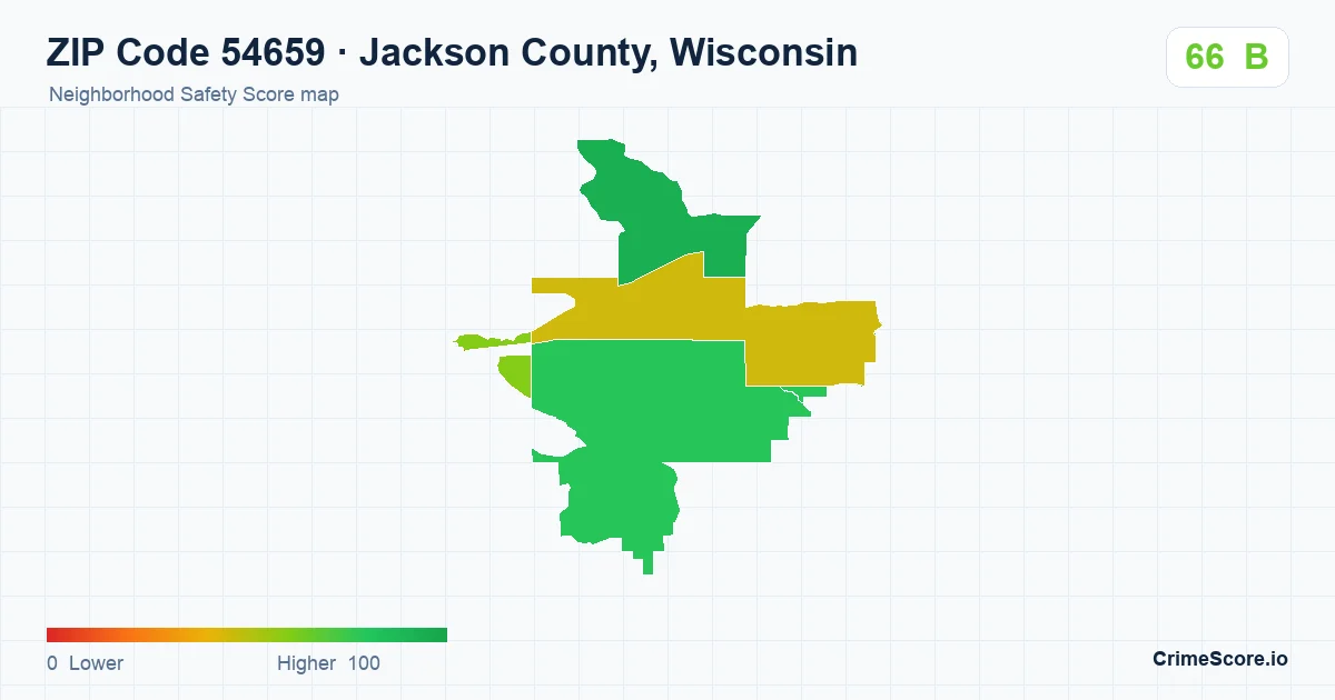 ZIP Code 54659 in Jackson County, Wisconsin neighborhood Safety Score map