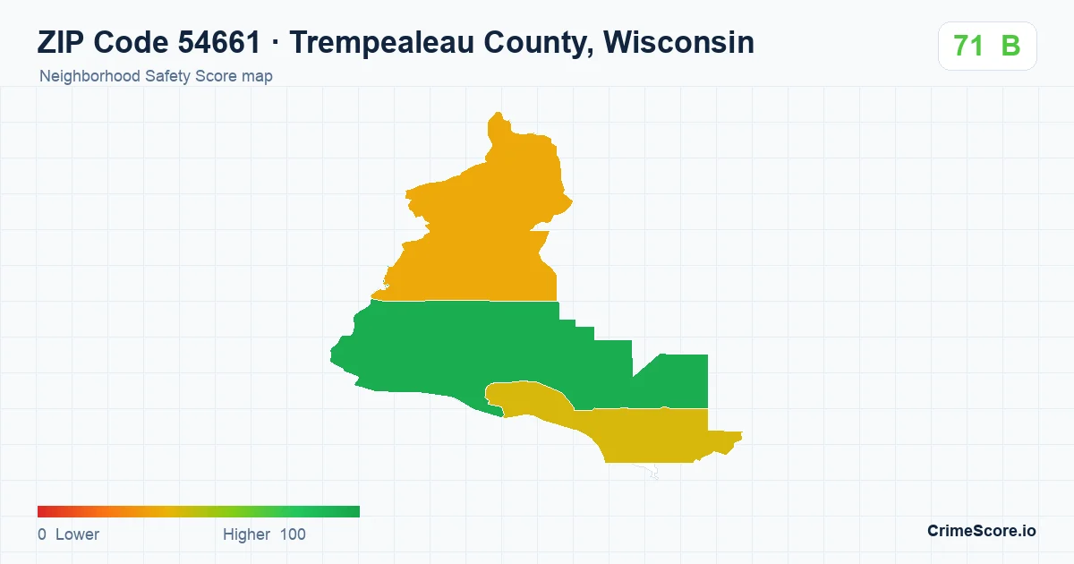 ZIP Code 54661 in Trempealeau County, Wisconsin neighborhood Safety Score map