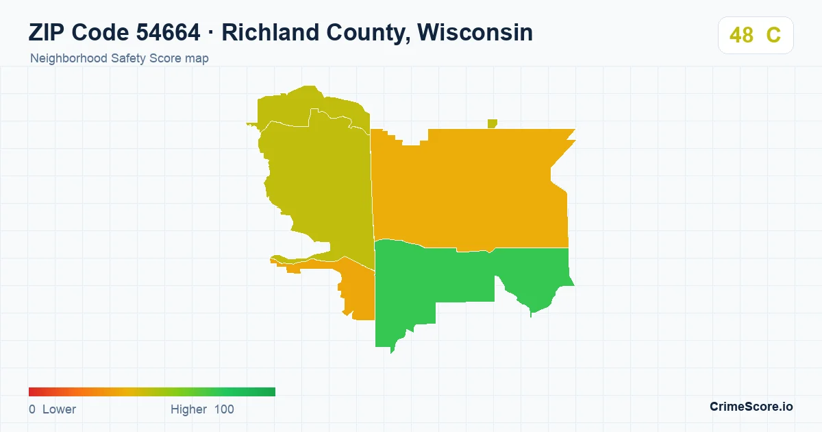 ZIP Code 54664 in Richland County, Wisconsin neighborhood Safety Score map
