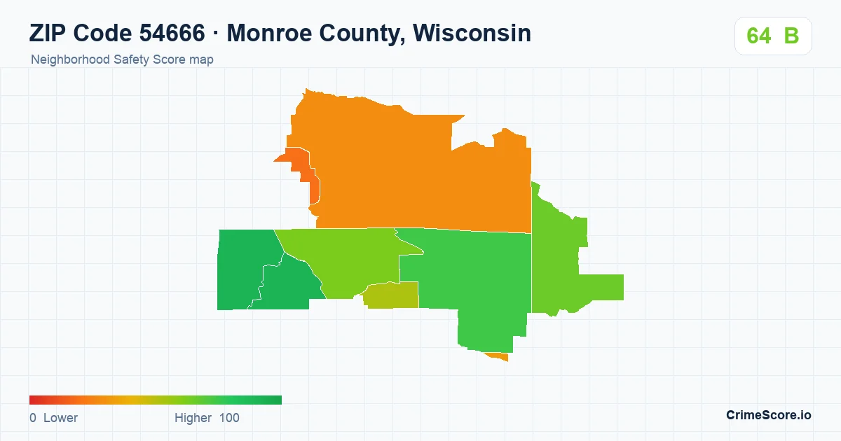 ZIP Code 54666 in Monroe County, Wisconsin neighborhood Safety Score map